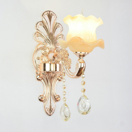 Flower Wall Sconce With Faux Jade Glass And Crystal Drops In Silver