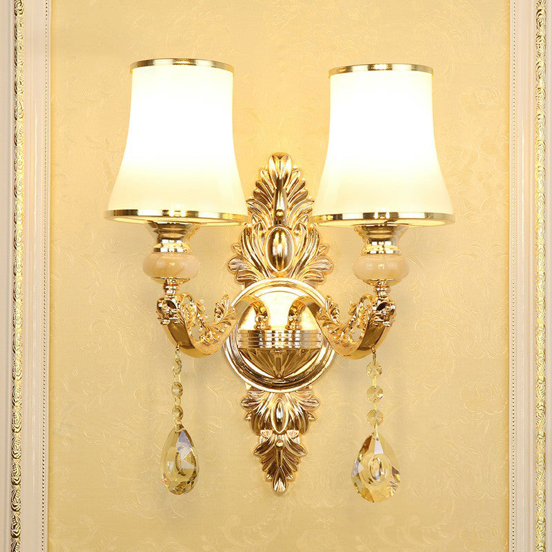 Faux Candle Sconce Traditional Metal Wall Lamp With Shade And Crystal Drop Elegant Lighting Fixture