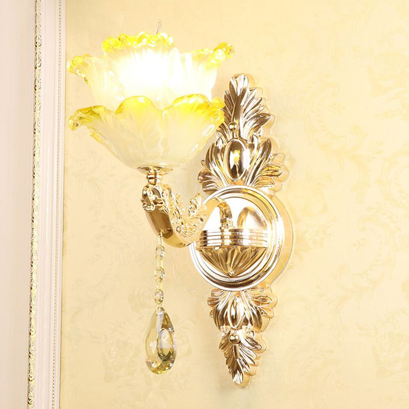 Faux Candle Sconce Traditional Metal Wall Lamp With Shade And Crystal Drop Elegant Lighting Fixture