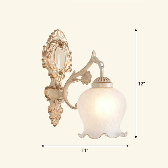 Country Style Frosted Glass Wall Lamp - Hallway Sconce Lighting Fixture 1 / Beige With Lace