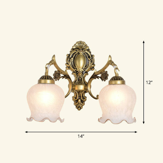 Country Style Frosted Glass Wall Lamp - Hallway Sconce Lighting Fixture 2 / Bronze With Lace