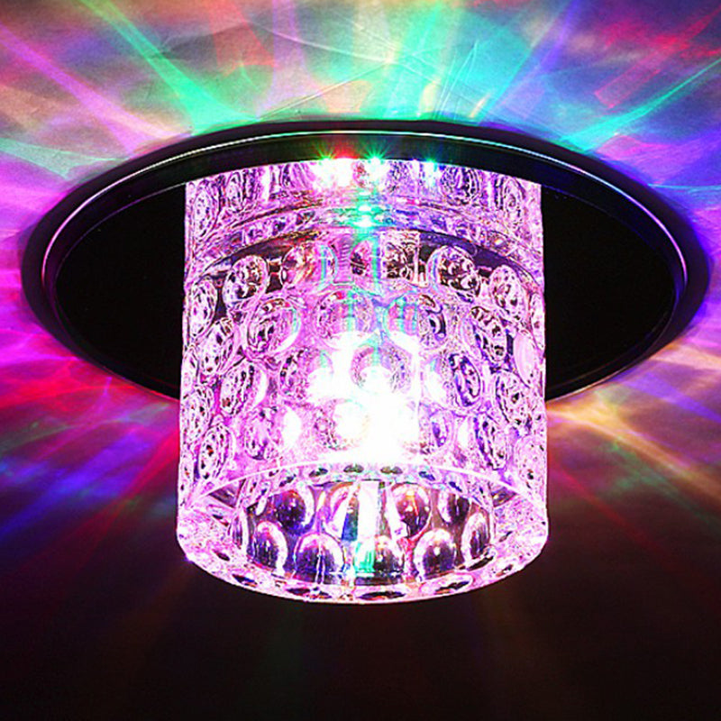 Crystal Clear Led Flush Ceiling Light For Corridor - Sleek Cylindrical Design With Dimpled