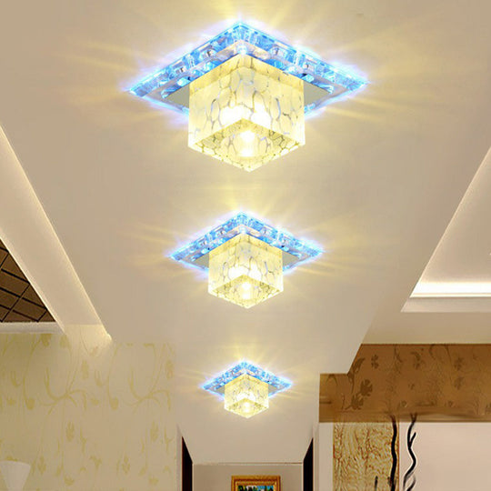 Plafonnier de couloir minimaliste à DEL avec abat-jour en cristal cubique - Luminaire encastré transparent