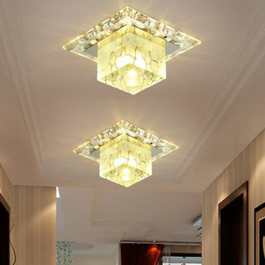 Plafonnier de couloir minimaliste à DEL avec abat-jour en cristal cubique - Luminaire encastré transparent