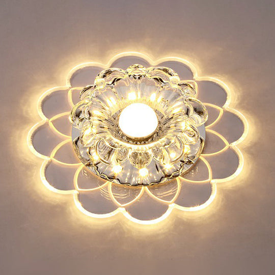 Modern Crystal Clear Led Flush Mount Light For Living Room - Scalloped Ceiling Fixture / Warm