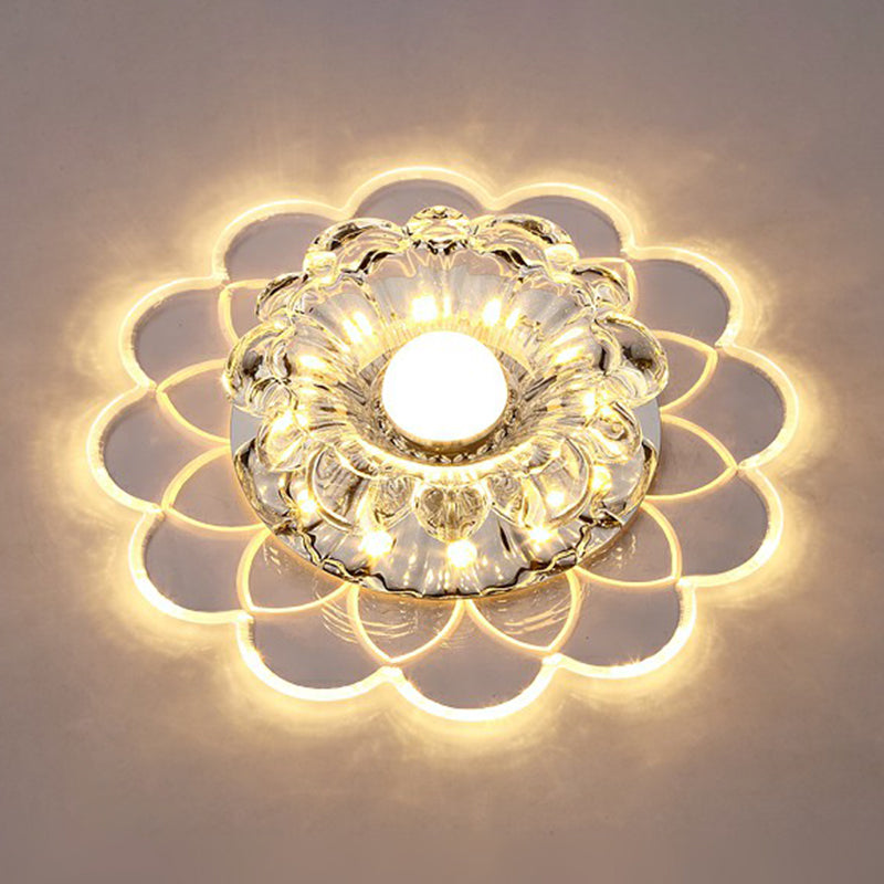 Modern Crystal Clear Led Flush Mount Light For Living Room - Scalloped Ceiling Fixture / Warm