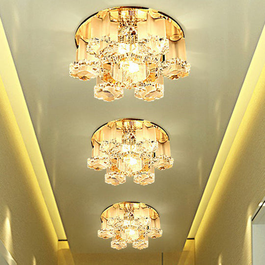 Modern Floral Ceiling Flush Light With Crystal Block - Led Hallway Flush-Mount Fixture