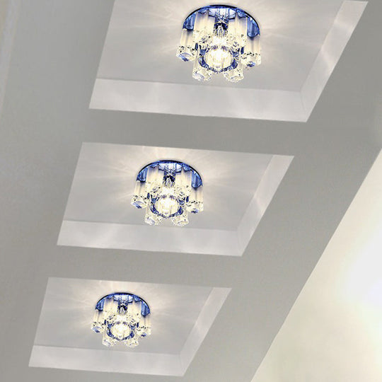 Modern Floral Ceiling Flush Light With Crystal Block - Led Hallway Flush-Mount Fixture