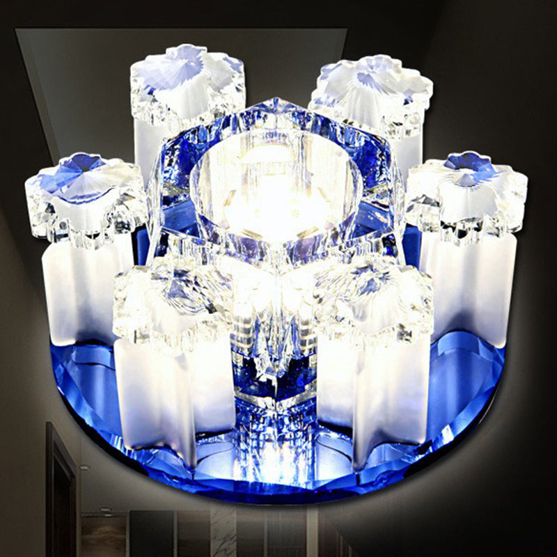 Modern Floral Ceiling Flush Light With Crystal Block - Led Hallway Flush - Mount Fixture