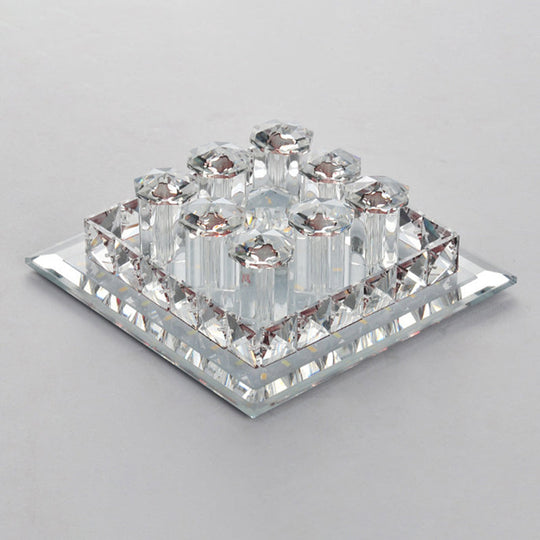 Modern Square Optic Crystal Led Flush Mount Ceiling Light Fixture For Aisle