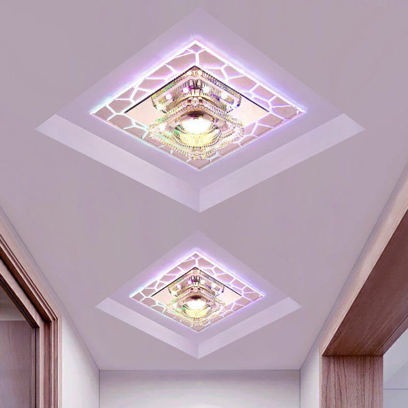 Clear Led Square Ceiling Lamp: Prismatic Crystal Flush Mount Fixture For Entryway - Minimalist