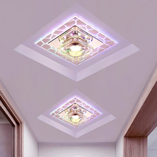 Clear Led Square Ceiling Lamp: Prismatic Crystal Flush Mount Fixture For Entryway - Minimalist