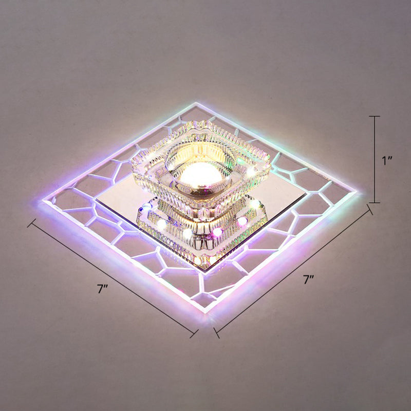Clear Led Square Ceiling Lamp: Prismatic Crystal Flush Mount Fixture For Entryway - Minimalist