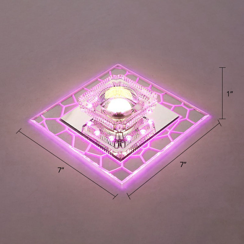 Clear Led Square Ceiling Lamp: Prismatic Crystal Flush Mount Fixture For Entryway - Minimalist