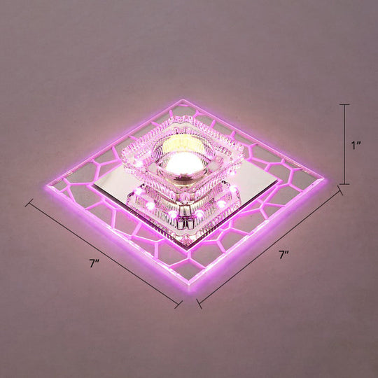 Clear Led Square Ceiling Lamp: Prismatic Crystal Flush Mount Fixture For Entryway - Minimalist