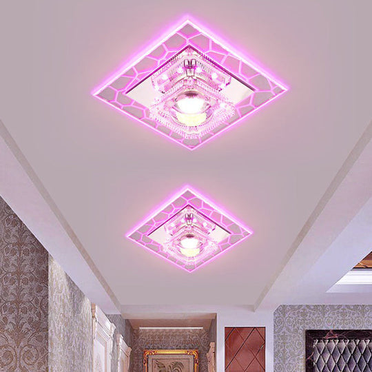 Clear Led Square Ceiling Lamp: Prismatic Crystal Flush Mount Fixture For Entryway - Minimalist