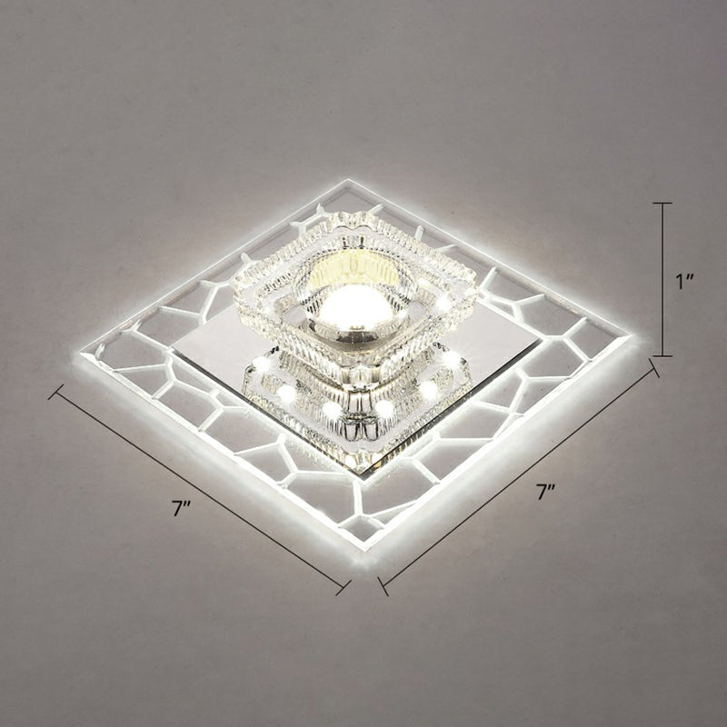 Clear Led Square Ceiling Lamp: Prismatic Crystal Flush Mount Fixture For Entryway - Minimalist