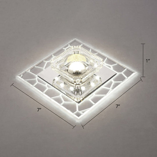 Clear Led Square Ceiling Lamp: Prismatic Crystal Flush Mount Fixture For Entryway - Minimalist