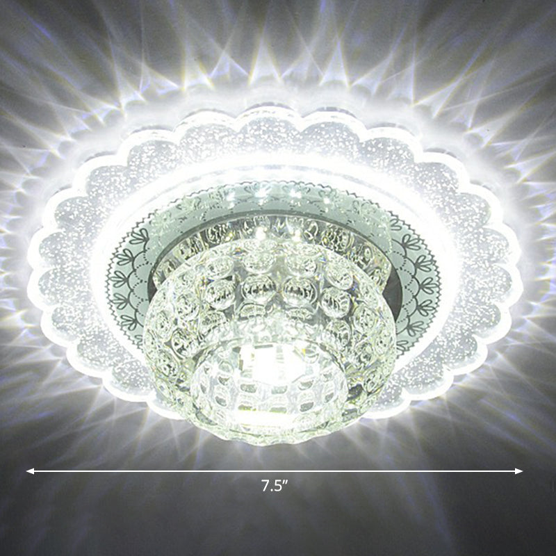 Clear Crystal Led Flush-Mount Ceiling Light Fixture For Aisle With Modernist Design / White Flower