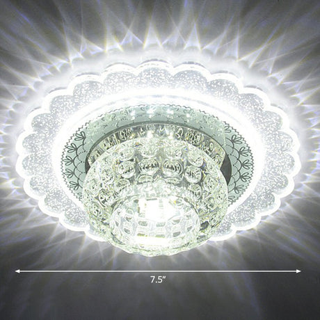Clear Crystal Led Flush-Mount Ceiling Light Fixture For Aisle With Modernist Design / White Flower