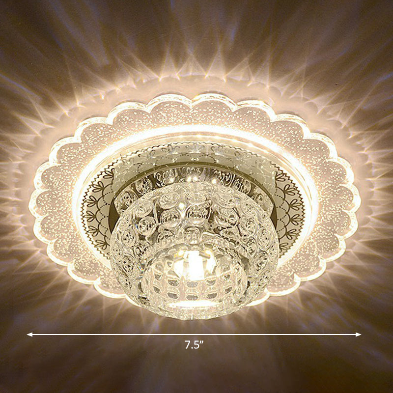 Clear Crystal Led Flush - Mount Ceiling Light Fixture For Aisle With Modernist Design / Warm Flower