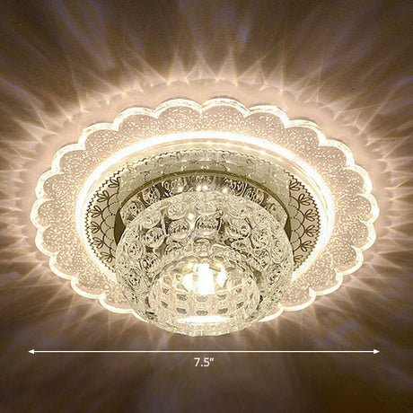 Clear Crystal Led Flush-Mount Ceiling Light Fixture For Aisle With Modernist Design / Warm Flower