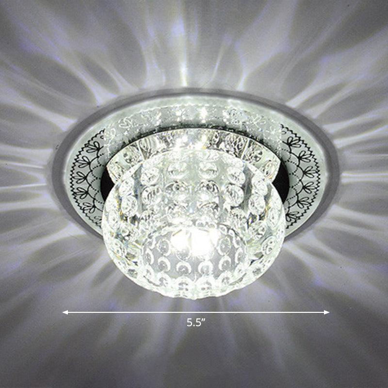 Clear Crystal Led Flush-Mount Ceiling Light Fixture For Aisle With Modernist Design / White Round
