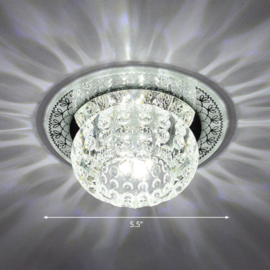 Clear Crystal Led Flush-Mount Ceiling Light Fixture For Aisle With Modernist Design / White Round