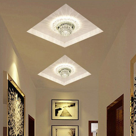 Clear Crystal Led Flush-Mount Ceiling Light Fixture For Aisle With Modernist Design