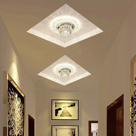 Clear Crystal Led Flush-Mount Ceiling Light Fixture For Aisle With Modernist Design