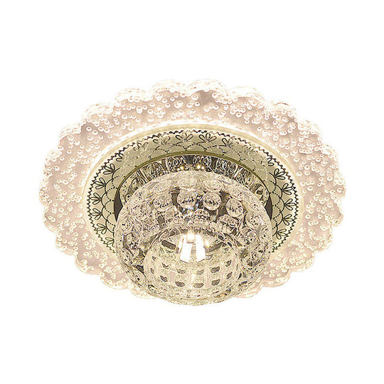 Clear Crystal Led Flush-Mount Ceiling Light Fixture For Aisle With Modernist Design