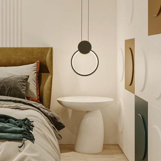 Nordic Black Circular Led Suspension Lamp - Stylish Bedroom Lighting Fixture