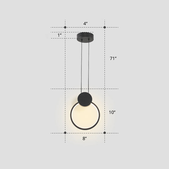 Nordic Led Suspension Light Fixture For Bedroom - Black Circular Hanging Lamp With Metallic Touch /
