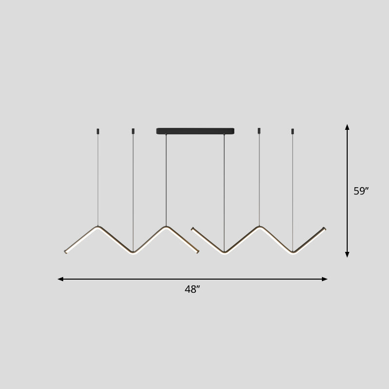 W-Shaped Led Pendant Light Fixture: Stylish Artistic Metal Island For Dining Room Black / 48 Warm