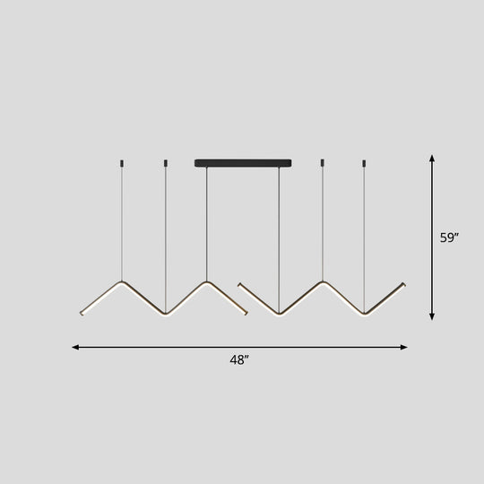 W-Shaped Led Pendant Light Fixture: Stylish Artistic Metal Island For Dining Room Black / 48 Warm