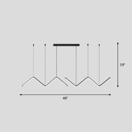 W-Shaped Led Pendant Light Fixture: Stylish Artistic Metal Island For Dining Room Black / 48 White