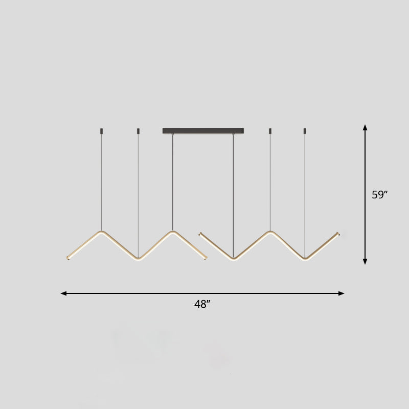 W-Shaped Led Pendant Light Fixture: Stylish Artistic Metal Island For Dining Room Gold / 48 Warm