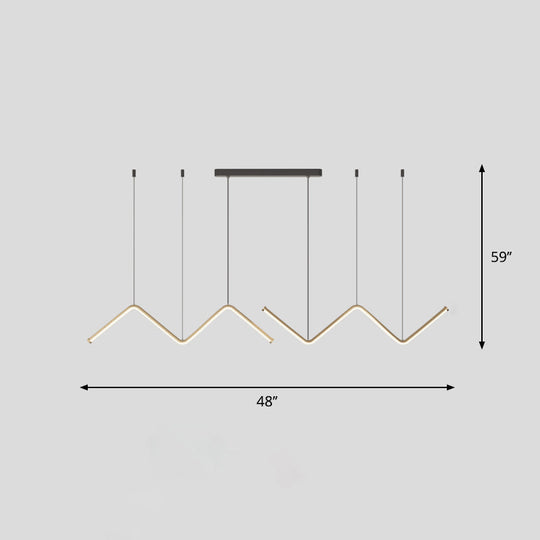 W-Shaped Led Pendant Light Fixture: Stylish Artistic Metal Island For Dining Room Gold / 48 Warm