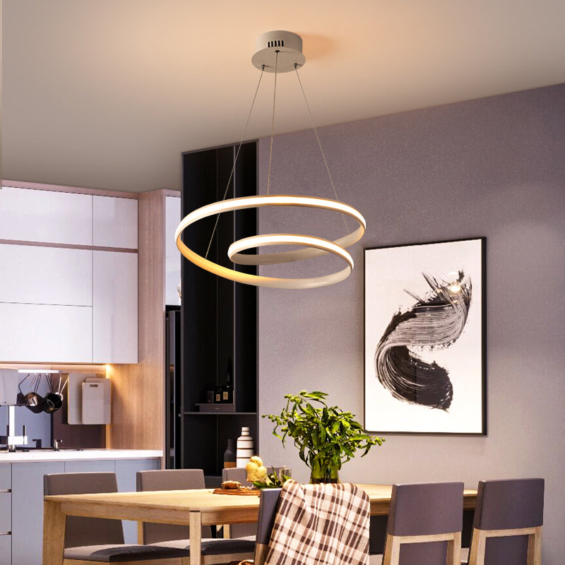 Art Deco Swirl Led Chandelier For Restaurants - Acrylic Suspension Lighting Fixture White / 18’ Warm
