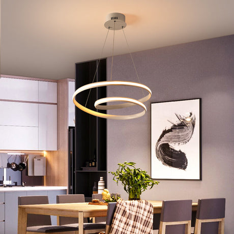 Art Deco Swirl Led Chandelier For Restaurants - Acrylic Suspension Lighting Fixture White / 18’ Warm