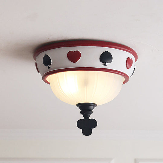 Poker Glass Childrens Bedroom Ceiling Light - Modern White Mount Fixture / Small