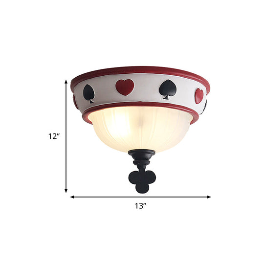 Poker Glass Childrens Bedroom Ceiling Light - Modern White Mount Fixture