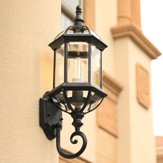 Vintage Birdcage Wall Sconce With Clear Glass Shade - Single-Bulb Garden Light Fixture
