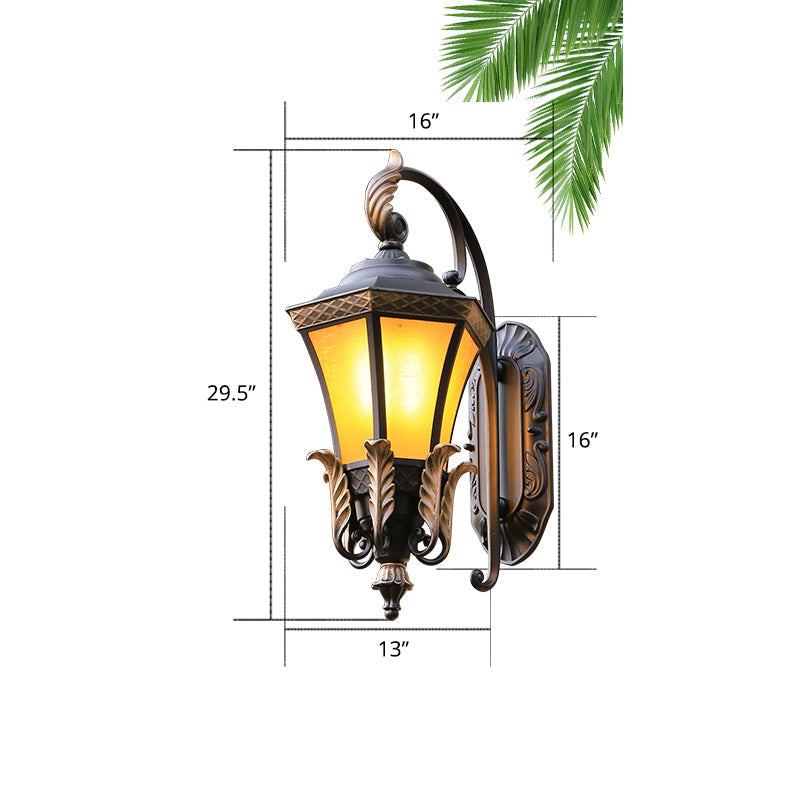 Vintage Black Wall Sconce Light With Amber Glass - Flared Design For Villa And Garden / 16