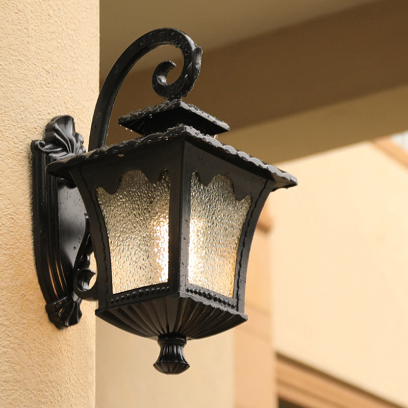 Vintage Black Seedy Glass Lantern Wall Sconce For Garden - Single Light