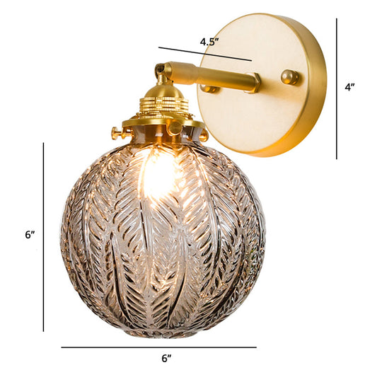 Textured Glass Ball Wall Light With Elegant Gold Mount And Adjustable Joint