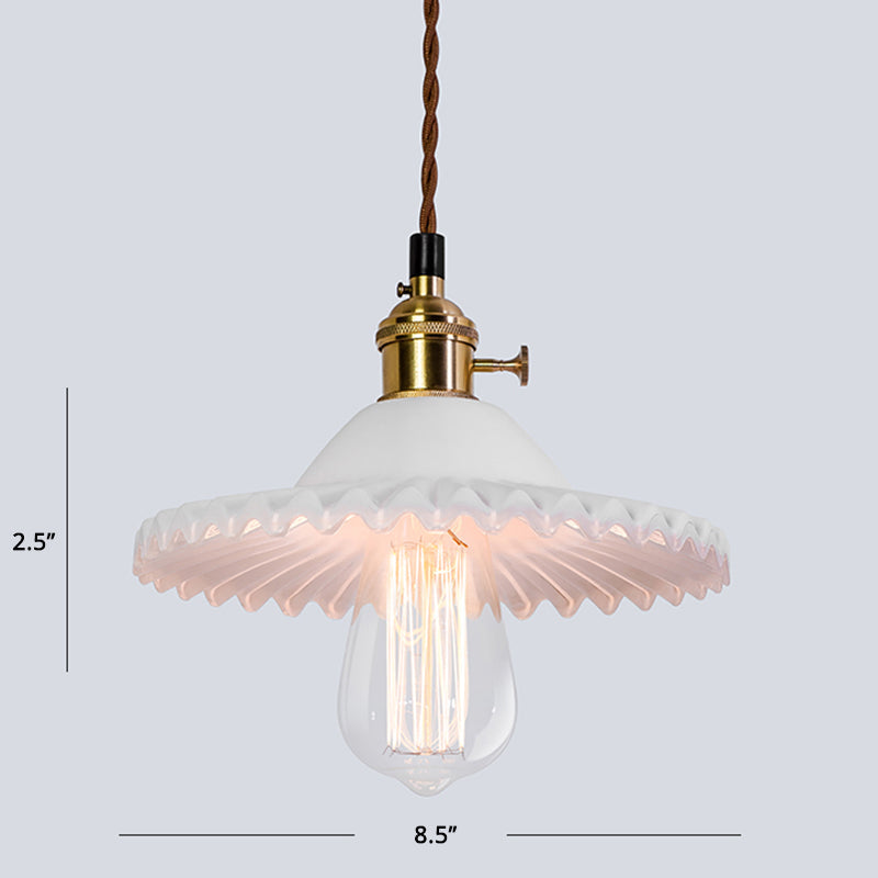 Nordic Radial Wave Glass Pendant Light - 1-Light Dining Room Ceiling Fixture White