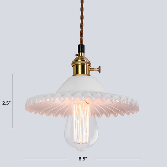 Nordic Radial Wave Glass Pendant Light - 1-Light Dining Room Ceiling Fixture White