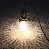 Minimalist Ribbed Glass Pendant Light Barn Shaped Brass Suspension