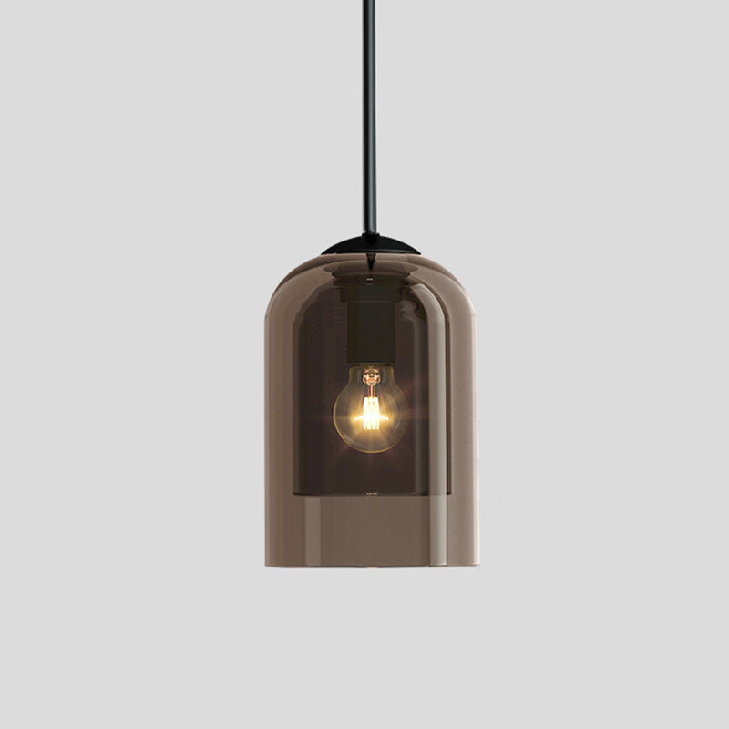 Dual Dome Nordic Style Pendant Light With Pendulum And Glass Accent Amber